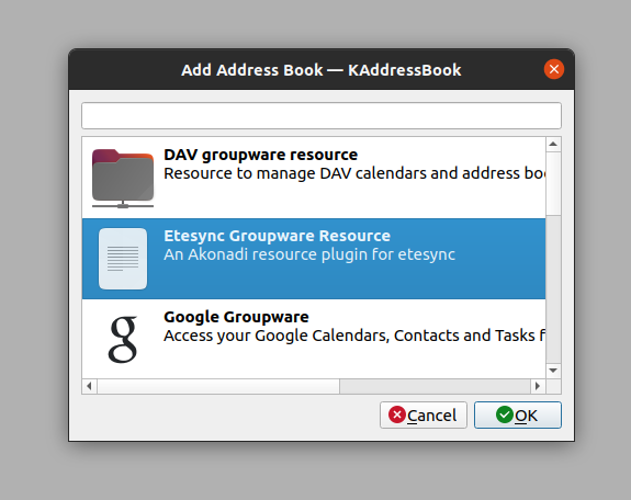 Adding a new EteSync address book